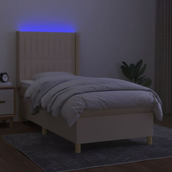 vidaXL Cama box spring c/ colch&atilde;o e LED 100x200 cm tecido cor creme