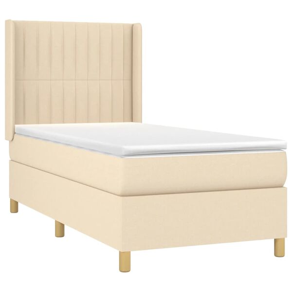 vidaXL Cama com molas/colch&atilde;o 90x200 cm tecido cor cr&egrave;me