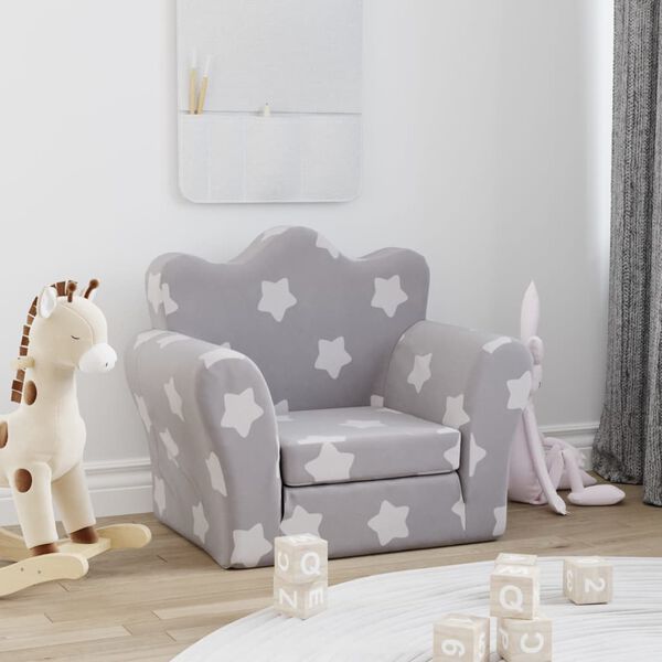 vidaXL Sof&aacute;-cama infantil de c/ estrelas pel&uacute;cia cinzento-claro