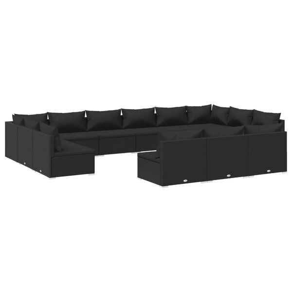 vidaXL 13 pcs conjunto lounge de jardim c/ almofad&otilde;es vime PE preto