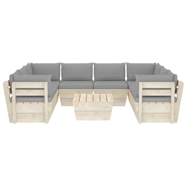 vidaXL 9 pcs conjunto lounge de paletes + almofad&otilde;es madeira de abeto