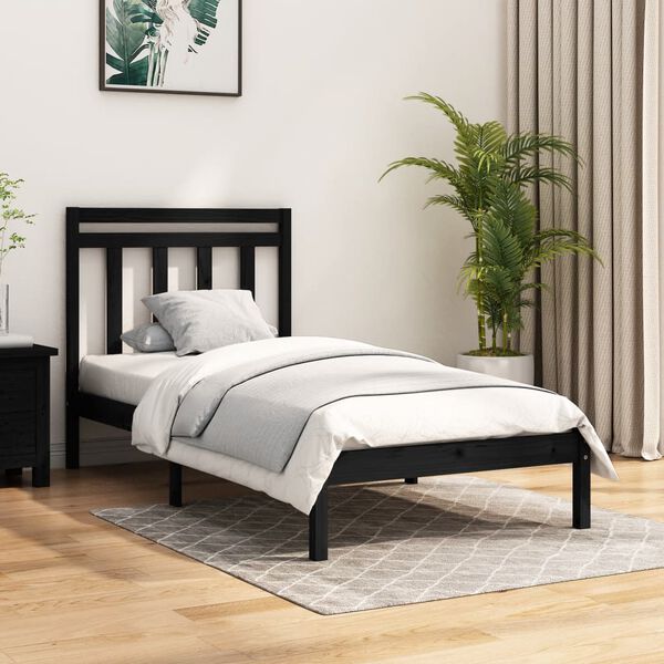 vidaXL Estrutura de cama 100x200 cm madeira maciça preto
