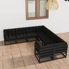 vidaXL 8pcs conjunto longue de jardim c/ almofad&otilde;es pinho maci&ccedil;o preto
