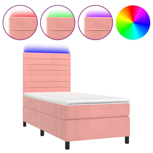 vidaXL Cama box spring c/ colch&atilde;o/LED 100x200 cm veludo rosa