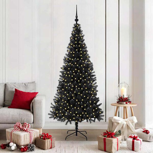 vidaXL &Aacute;rvore de Natal com 300 LEDs com suporte Preto 180 cm PVC