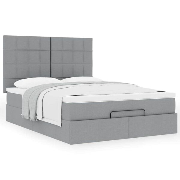 vidaXL Estrutura de cama otomana com colch&atilde;o 140x190 cm cinzento claro