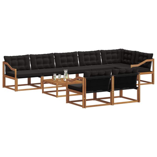 vidaXL Conjunto de Sof&aacute;s para Exterior 9 pcs Natural e Preto
