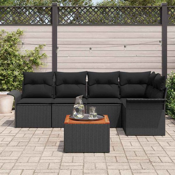 vidaXL Conjunto de Sof&aacute; de Jardim 6 pcs Preto vime PE