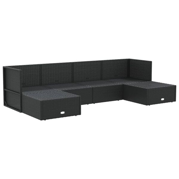 vidaXL 6 pcs conjunto lounge de jardim c/ almofad&otilde;es vime PE preto