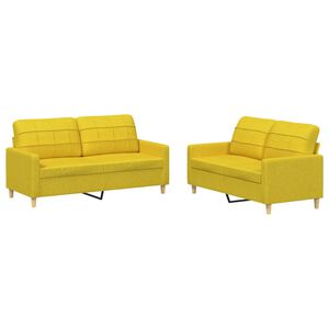 vidaXL 2 pcs conjunto de sof&aacute;s com almofad&otilde;es tecido amarelo-claro