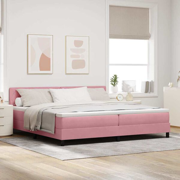 vidaXL Cama Box Spring LED com colch&atilde;o Rosa 200 x 200 cm Veludo