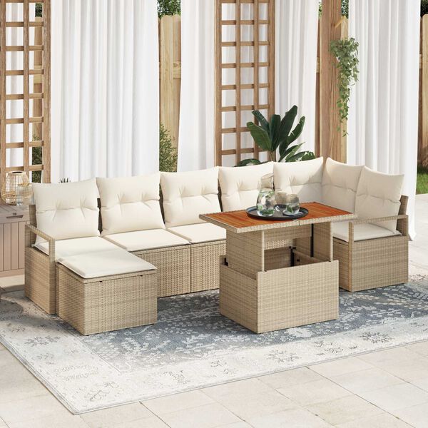 vidaXL Conjunto de Sof&aacute; de Jardim 8 pcs Bege Rattan Sint&eacute;tico