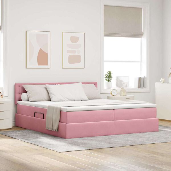 vidaXL Cama com Armazenamento com colch&atilde;o Rosa 90 x 200 cm