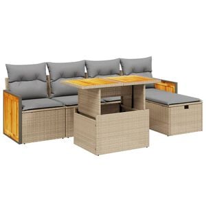 vidaXL 6 pcs conjunto de sof&aacute;s p/ jardim com almofad&otilde;es vime PE bege