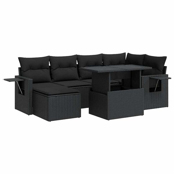 vidaXL 7 pcs conjunto de sof&aacute;s p/ jardim c/ almofad&otilde;es vime PE preto