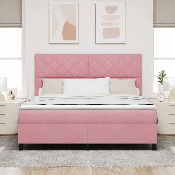 vidaXL Cama Box Spring LED com colch&atilde;o Rosa 180 x 200 cm Veludo