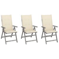 vidaXL Cadeiras jardim reclináveis c/ almofadões 3 pcs acácia maciça