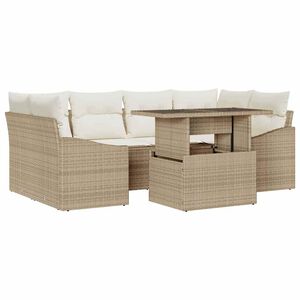 vidaXL Conjunto de Sof&aacute; de Jardim 7 pcs Bege Rattan Sint&eacute;tico