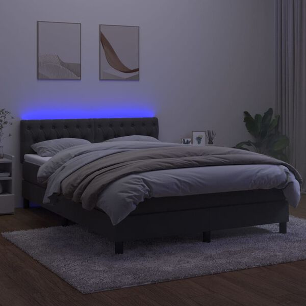vidaXL Cama box spring c/ colch&atilde;o/LED 140x200cm veludo cinzento-escuro