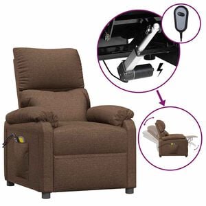 vidaXL Poltrona de massagens el&eacute;trica reclin&aacute;vel tecido castanho