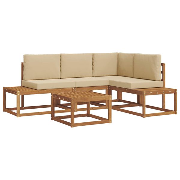 vidaXL Conjunto de Sof&aacute;s para Exterior 5 Pe&ccedil;a Natural e Bege