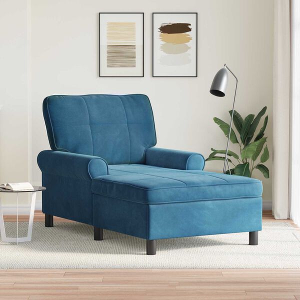 vidaXL Chaise Lounge com almofada Azul 91 x 157 x 91 cm Veludo