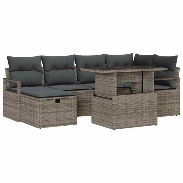 vidaXL Conjunto de Sof&aacute; de Jardim 7 pcs Cinzeto Rattan Sint&eacute;tico