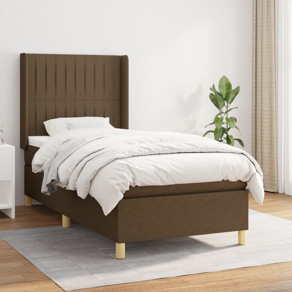 vidaXL Cama com molas/colch&atilde;o 90x190 cm tecido castanho-escuro