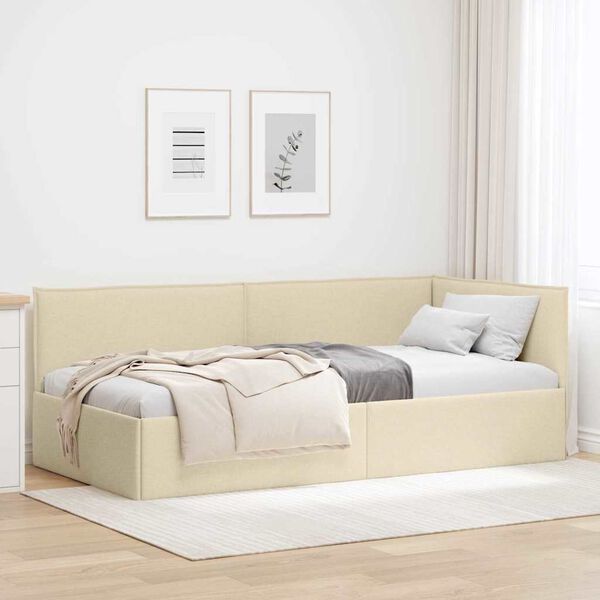 vidaXL Estrutura de Cama de Canto Creme 90 x 200 cm tecido