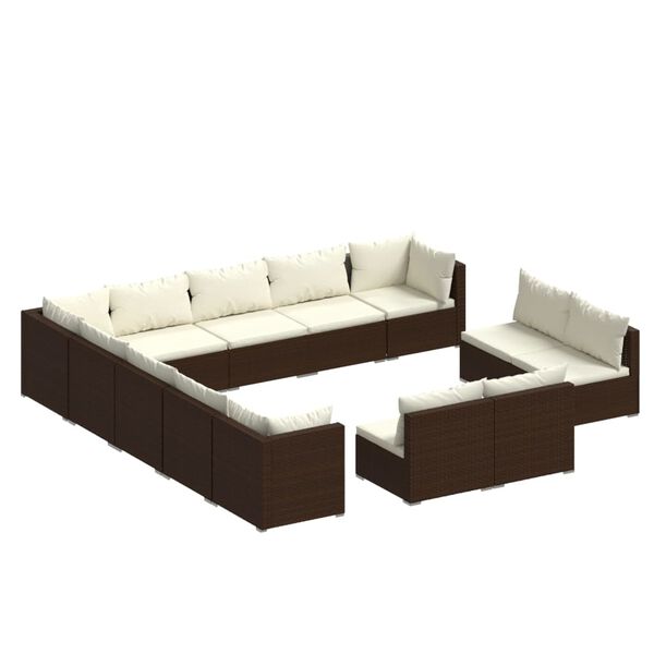 vidaXL 13 pcs conjunto lounge de jardim c/ almofadões vime PE castanho