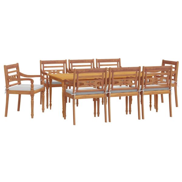 vidaXL 9 pcs conjunto de jantar p/ jardim c/ almofad&otilde;es teca maci&ccedil;a