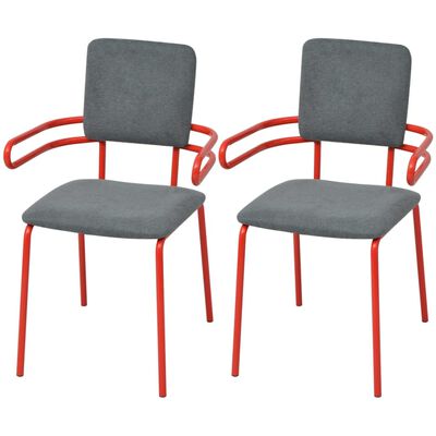 vidaXL Cadeiras de jantar 2 pcs tecido vermelho e cinzento