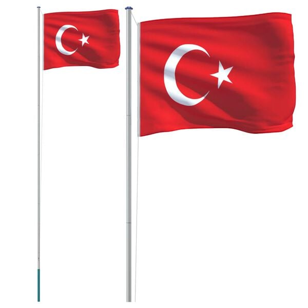 vidaXL Bandeira da Turquia e mastro 6,23 m alum&iacute;nio