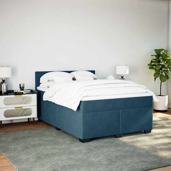 vidaXL Cama com molas/colch&atilde;o 140x190 cm veludo azul-escuro