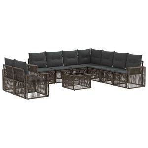 vidaXL Conjunto de Sof&aacute; de Jardim 10 pcs Cinza e Cinza Escuro vime PE
