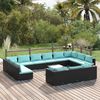 vidaXL 14 pcs conjunto lounge de jardim c/ almofad&otilde;es vime PE preto