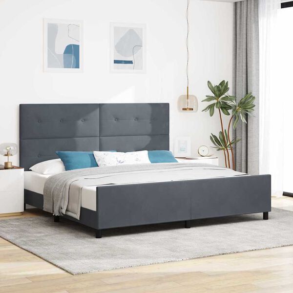 vidaXL Cama Box com cabeceira Cinzento escuro 200 x 200 cm Veludo
