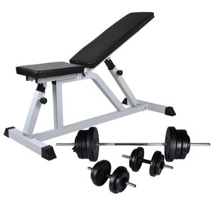 vidaXL Banco muscula&ccedil;&atilde;o c/ conjunto de barras e halteres 60,5 kg