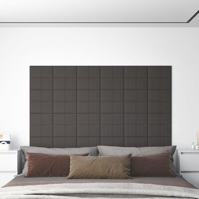 vidaXL Painel de parede 12 pcs 30x15 cm tecido 0,54 m² cinza-escuro