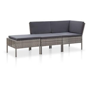 vidaXL Conjunto lounge de jardim c/ almofad&otilde;es 3 pcs vime PE cinzento