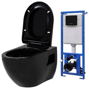 vidaXL Sanita de pendurar na parede com cisterna oculta cer&acirc;mica preto
