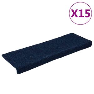 vidaXL Tapetes de escada autoadesivos 15 pe&ccedil;as 65x21x4 cm azul marinho com borda retangular