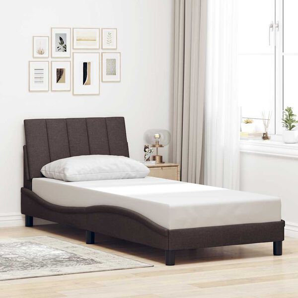 vidaXL Estrutura de cama sem colch&atilde;o Hanko 90x190 cm tecido castanho-escuro