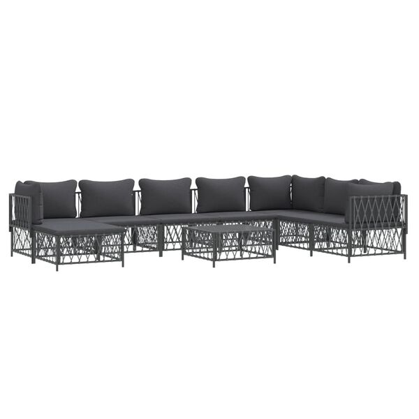vidaXL 9 pcs conjunto lounge de jardim com almofadões aço antracite
