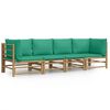 vidaXL 4 pcs conjunto lounge de jardim bambu c/ almofadões verdes