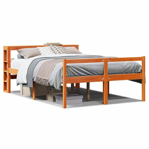 vidaXL Estrutura cama c/ cabeceira 140x190cm pinho maci&ccedil;o castanho-mel