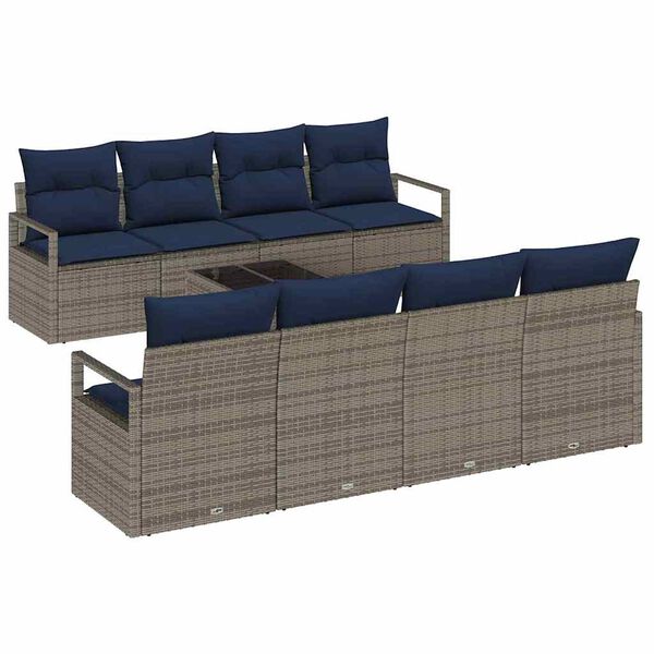 vidaXL Conjunto de Sof&aacute;s com almofada 7 pcs Cinza e Azul vime PE