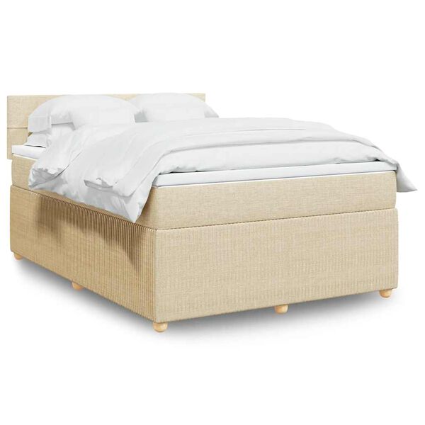vidaXL Cama com molas/colch&atilde;o 140x200 cm tecido cor creme