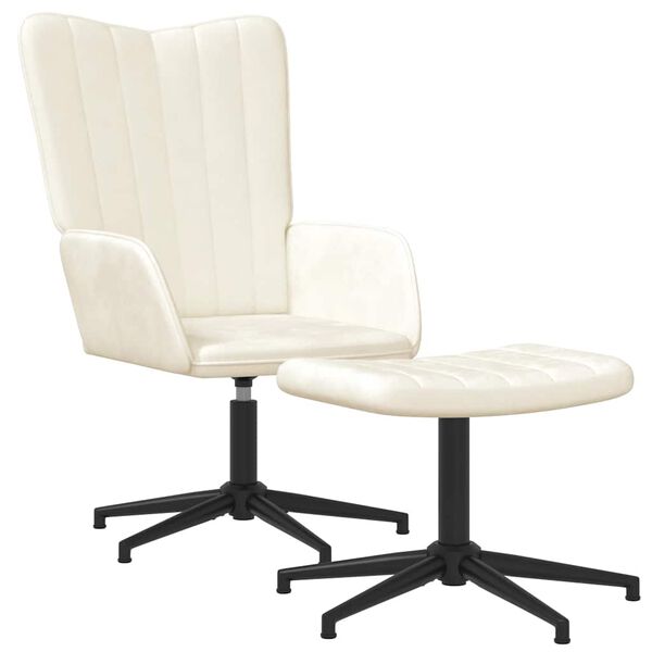 vidaXL Cadeira de descanso com banco veludo branco nata