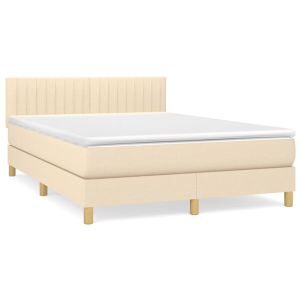 vidaXL Cama com molas/colch&atilde;o 140x190 cm tecido cor creme